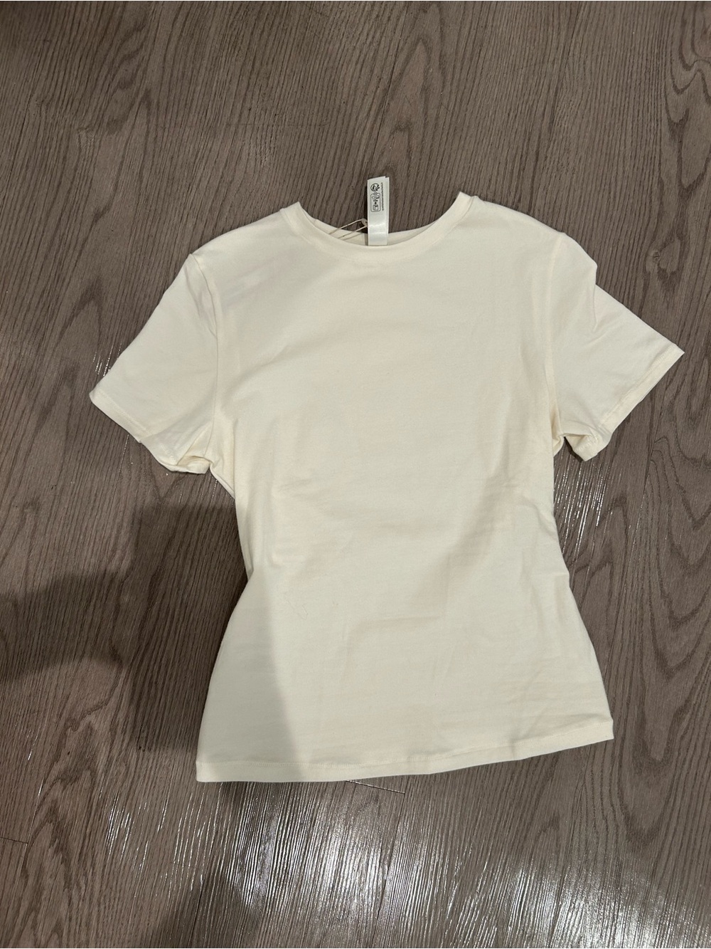SKIMS Short Sleeve Crewneck cotton jersey Tee in Cream/Marble size small